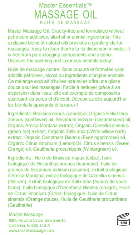 Master Massage Organic Massage Oil - 8 fl oz, Refreshing Sense, Water-Soluble, Skin-Nourishing Formula for Relaxation, Ideal for Massage Therapy and Home Use, Pack of 2