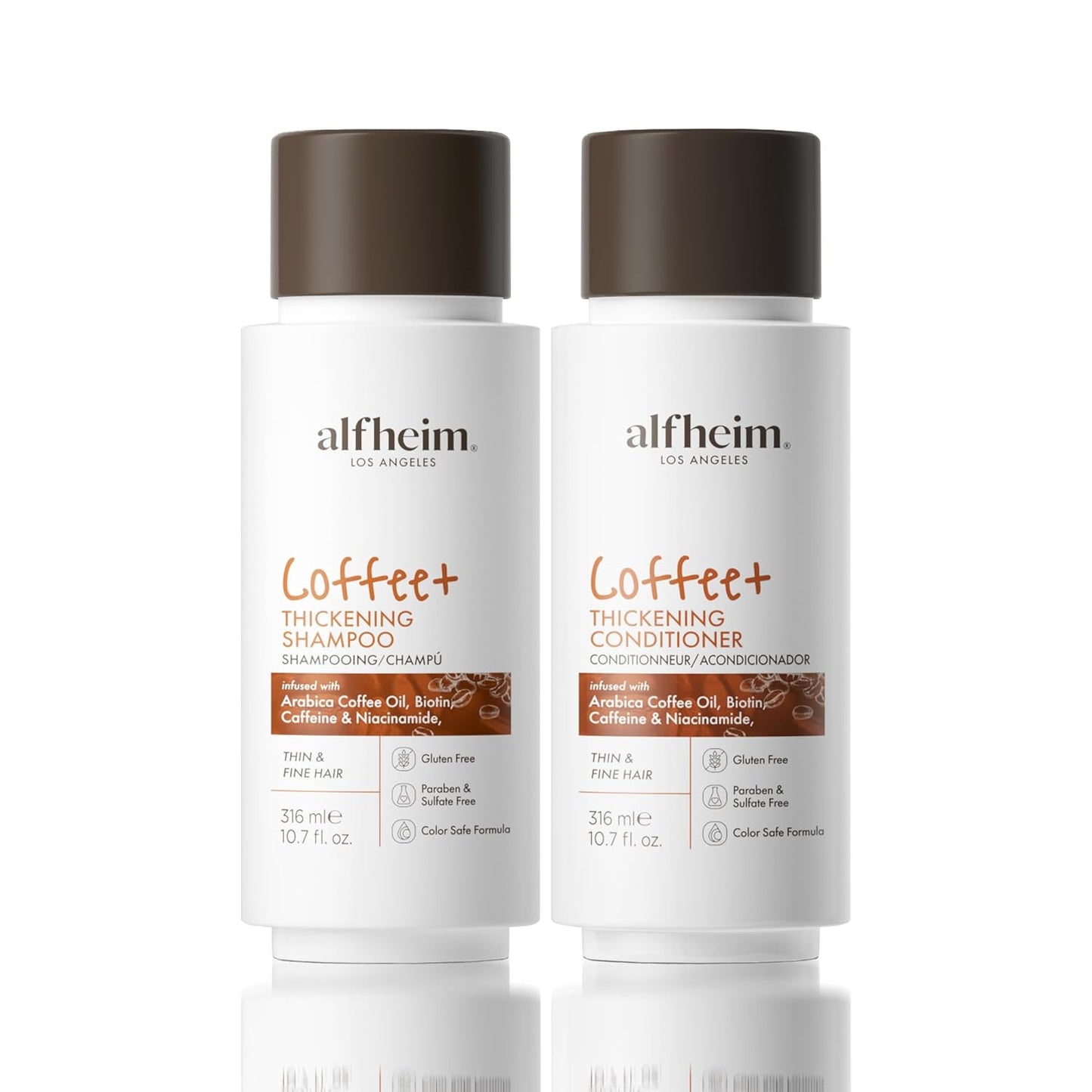 ALFHEIM Coffee+ Thickening Shampoo & Conditioner Set for Fine & Thinning Hair with Caffeine, Biotin & Arabica Coffee Oil – Strengthens, Nourishes & Boosts Volume – Sulfate-Free – Travel Size 10.7 oz