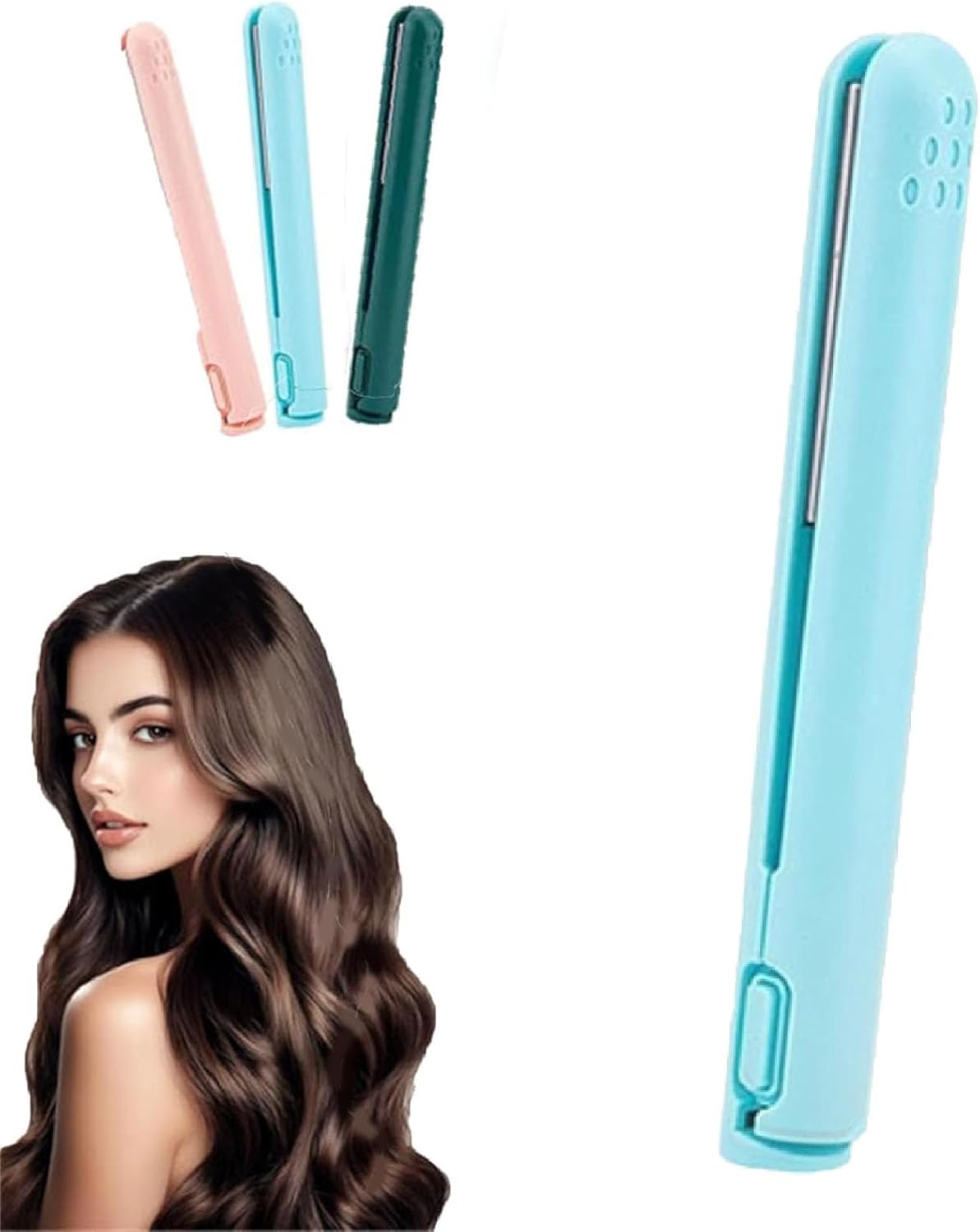 Mini Dual-Purpose Curling Iron, Dual Glam Curling Wand & Flat Iron Hair Straightener for All Hair Types (Blue)