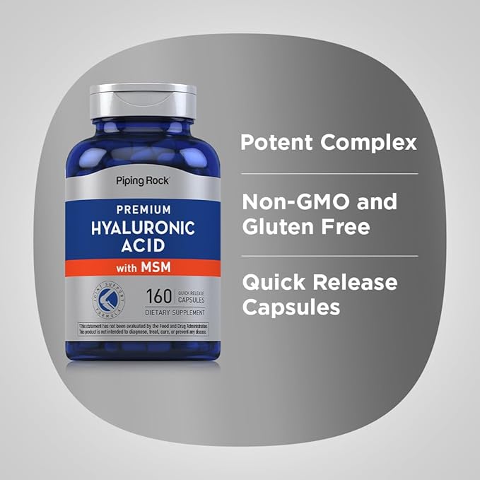 Piping Rock Hyaluronic Acid with MSM | 1000mg | 160 Capsules | Non-GMO and Gluten Free Supplement