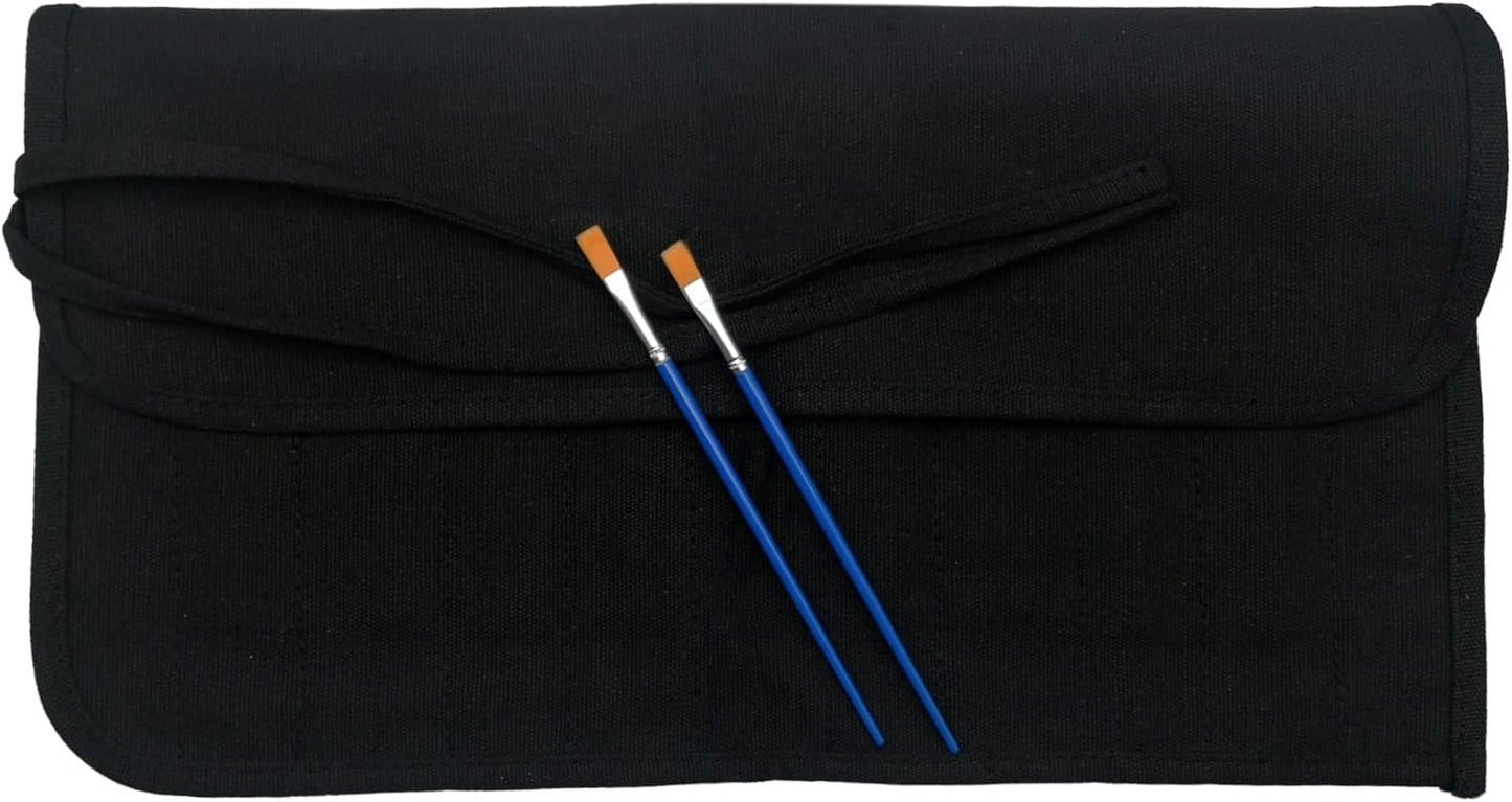 Funny live Paint Brush Holder Art Supplies, Artist Brush Holder & Storage Organizer Roll-Up Case Bag, Protect Acrylic Oil Watercolor Paintbrushes (Black 22 Slot Pockets)