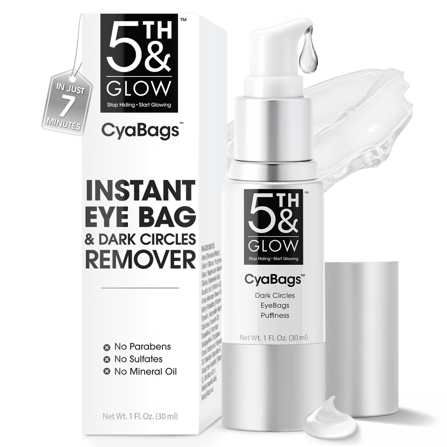5th & Glow Cyabags - Instant Under Eye Bag Remover Serum For Dark Circles & Puffy Eyes Reduction - Hyaluronic Acid & Vitamin C Cream for Fine Lines, Wrinkles & Crowsfeet, 1 oz
