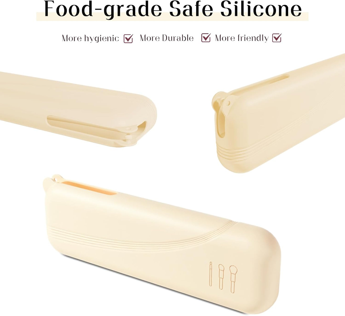 Silicone Makeup Brush holder,Large Travel Makeup Brush Case with Half-open Snap Design, Anti-fall Out Travel Bag,Portable and Eco-Friendly Beauty Cosmetic Organizer (Beige*1)