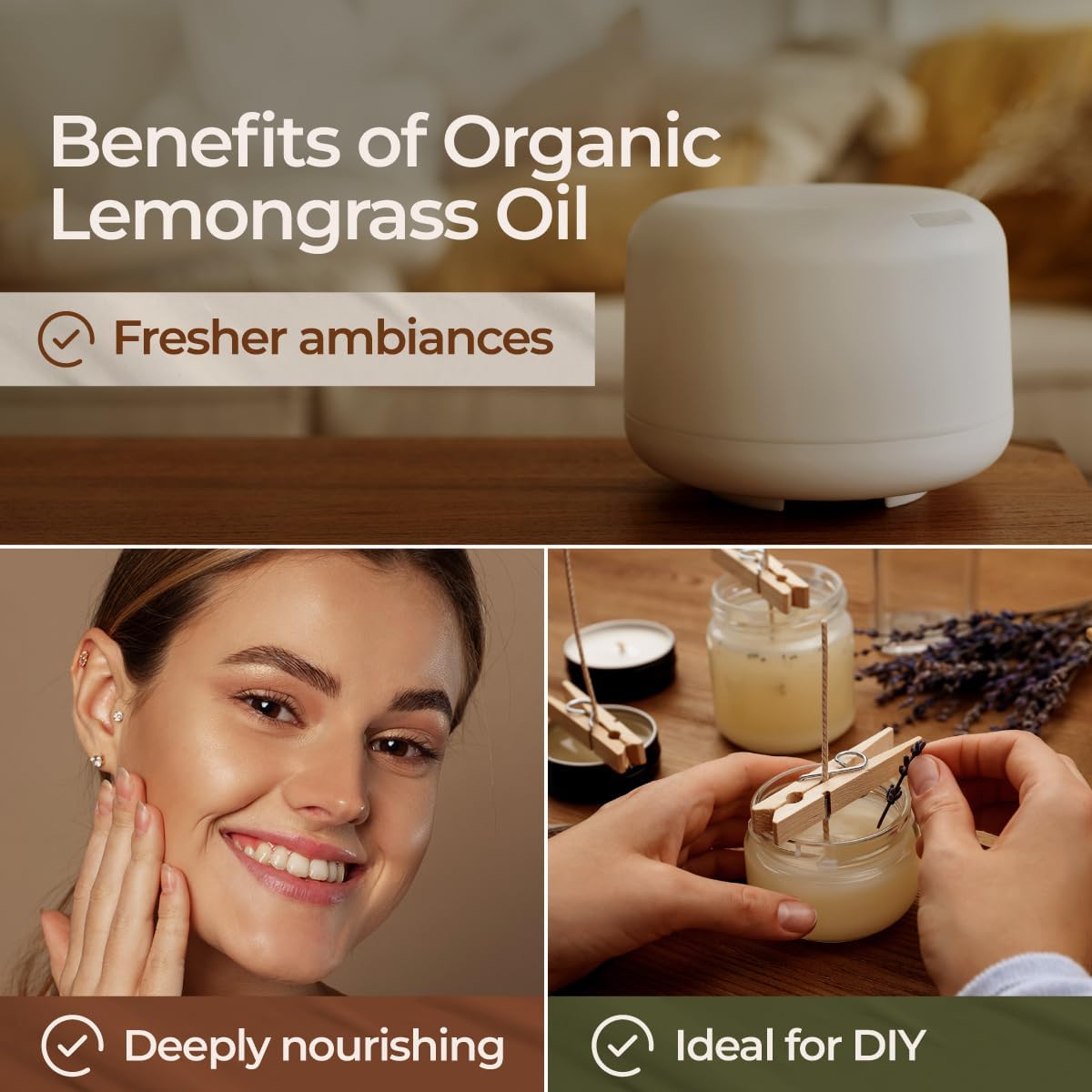 Gya Labs Organic Lemongrass Essential Oil - 0.34 Fl Oz - for Skin, Hair, Diffuser, Aromatherapy, DIY Candle Making Scents