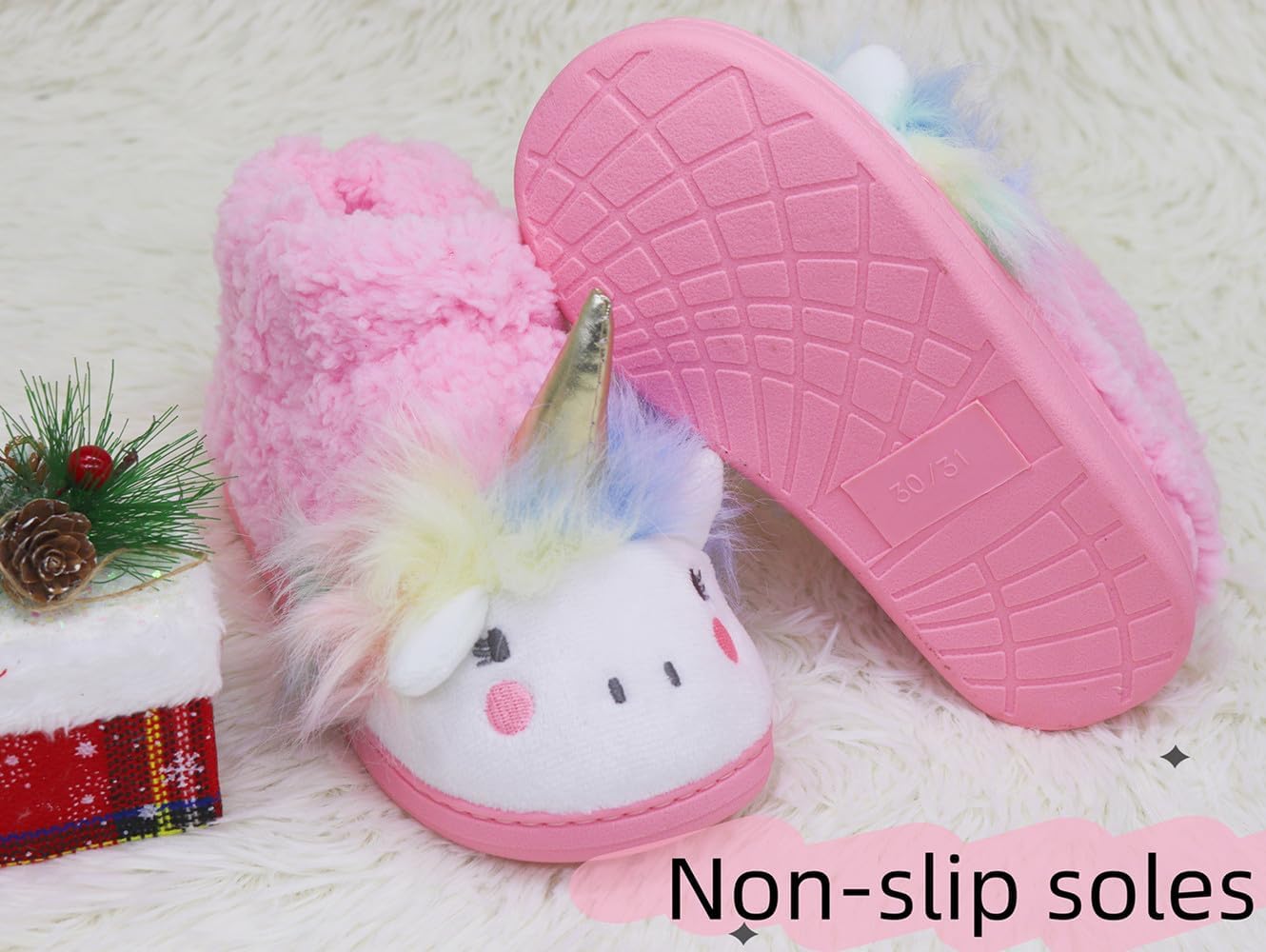 Girls Unicorn Slippers Toddler Girls Slippers Warm Comfortable Anti-Slip House Slipper for Kids Indoor Outdoor(Little Kid/Big Kid)