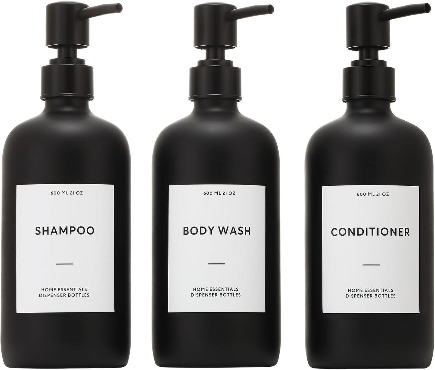 HOMCDALY Shampoo and Conditioner Dispenser, 21oz 3-Pack Refillable Shampoo and Conditioner Bottles, Empty Bathroom Shower Pump Dispenser (21oz-Black