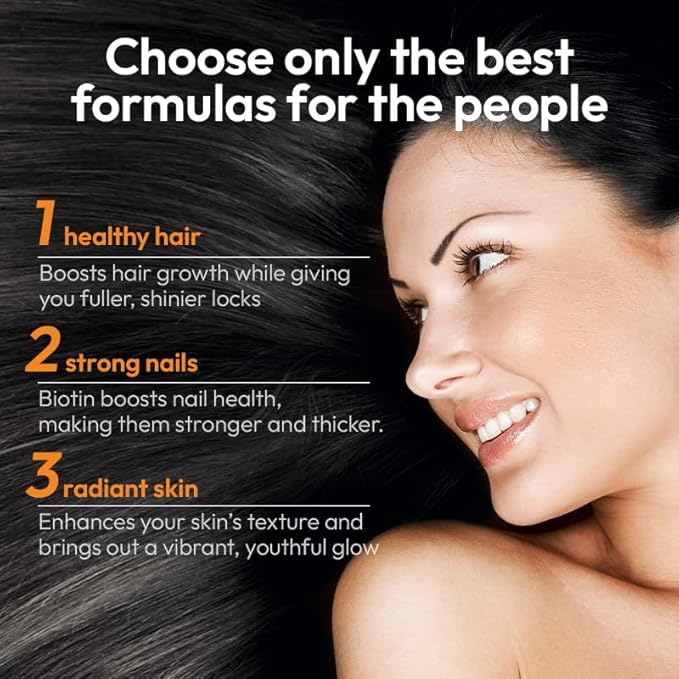 Biotin 10000 mcg with Zinc, Vitamin C & Calcium Pantothenate – Supports Healthy Hair Growth, Strong Nails & Glowing Skin for Women & Men | Made in The USA | 180 Vegan Capsules (6 Months Supply)