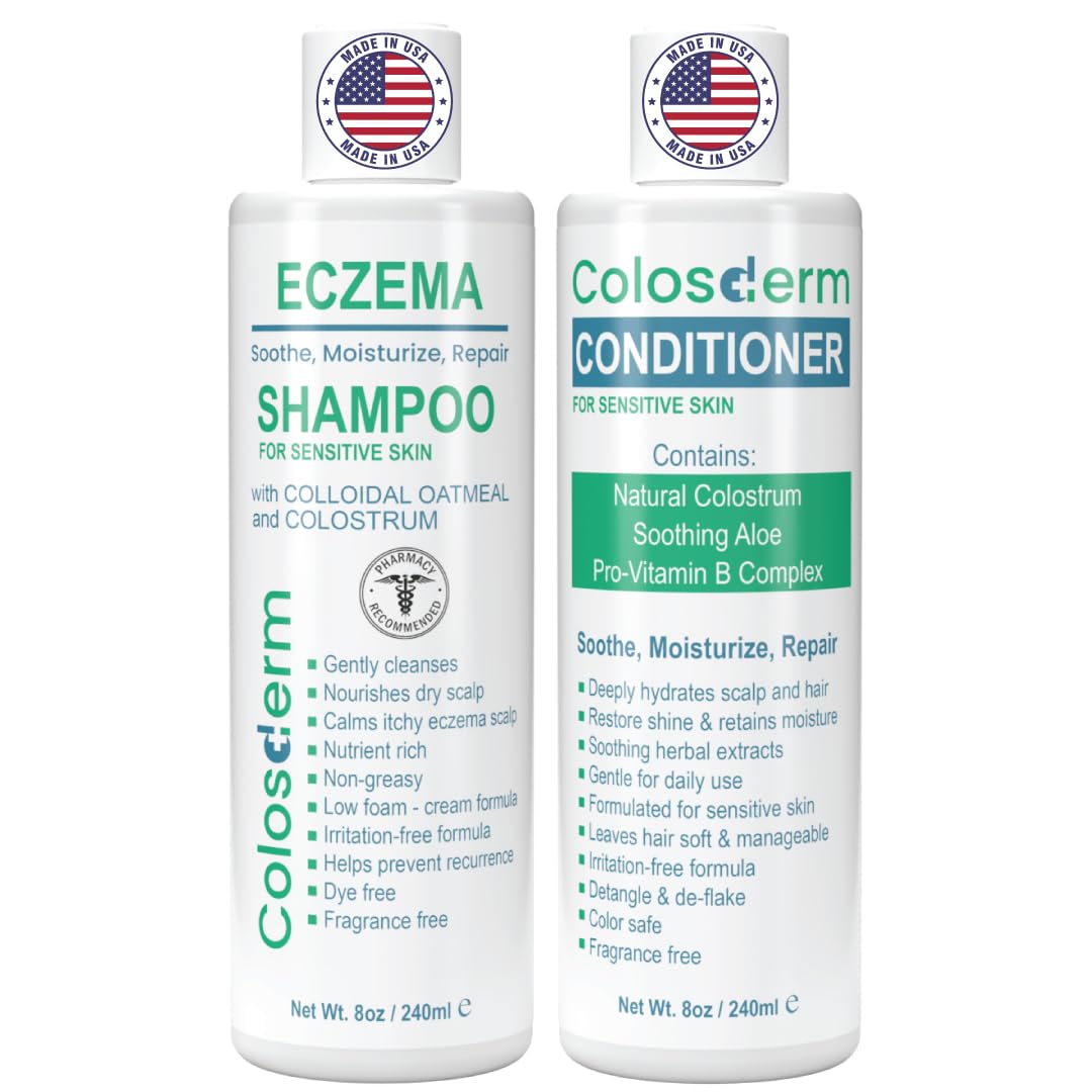 Eczema Cream Shampoo and Conditioner Scalp Treatment for Sensitive Skin for Kids & Adults- Colostrum & Colloidal Oatmeal -Itchy Scalp Anti Dandruff Shampoo for Women & Men, 16 fl oz, Made in USA