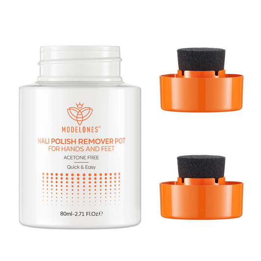 Modelones Acetone-Free Non-Drying Nail Polish Remover Pot with Jojoba Oil and Extra Sponge-Top Lid, Fingernail Polish Removal Gentle Formula for Salon & Home Nail Art 2.71 Fl Oz