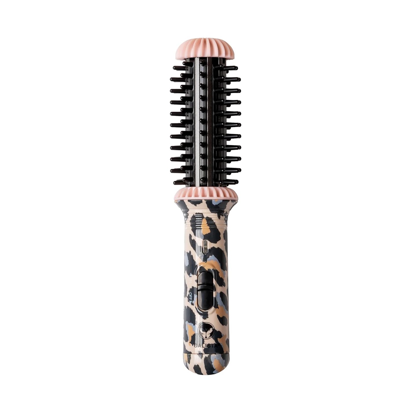 CALISTA GoGo Mini Heated Round Brush | Curl, Touch-Up, De-Frizz, Smooth, and Style Hair with Mini 7” Styling Tool | Heats to 365°F | Perfect Travel Tool | Dual Voltage (Cheetah)