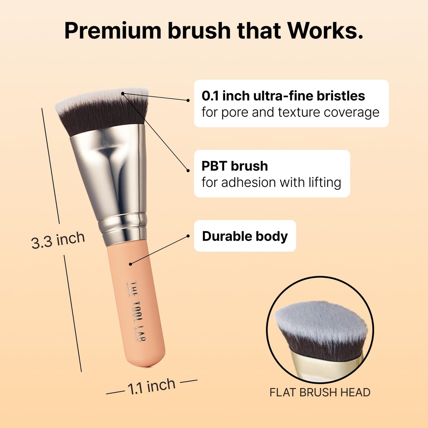 THE TOOL LAB All Day Fitting Duo (Glow type) - Premium Base Makeup Set for Liquid Cream Powder Foundation, Buffing Blending Face Brush, Sponge, Portable Case - 1.1" Flat Top Brush