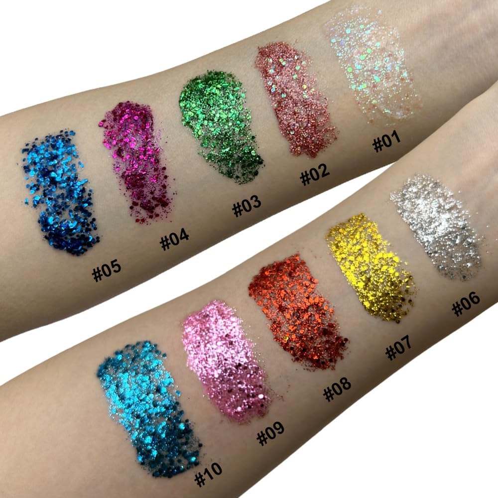 Mysense Blue Body Glitter Gel, Singer Concerts Glitter Makeup, Music Festival Rave Eye Hair Accessories, Chunky Glitter Mermaid Sequins, Sparkling Face Paint for Women, 30g