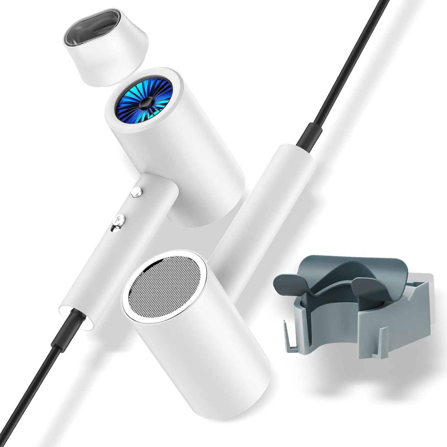 Salon Styling Hair Dryer with Wall Holder【Blue Light Negative Ions】 Fast Drying，High Power HairDryer for Home & Travel【Equipped 360 Rotatable Blow Dryer Stand 】 110V Matte Texture - Pearly White