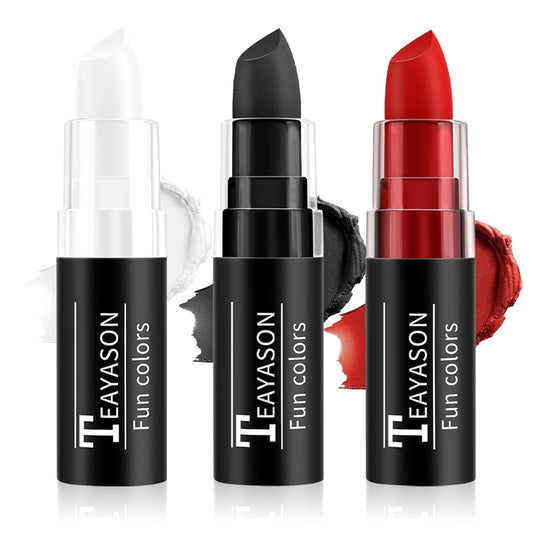 Black Red White Face Paint Halloween Makeup Kit, Matte Lipstick Set Football Baseball Eye Black Stick, Body Paint Face Makeup for Halloween Zombie Clown Vampire Skeleton Joker Cosplay