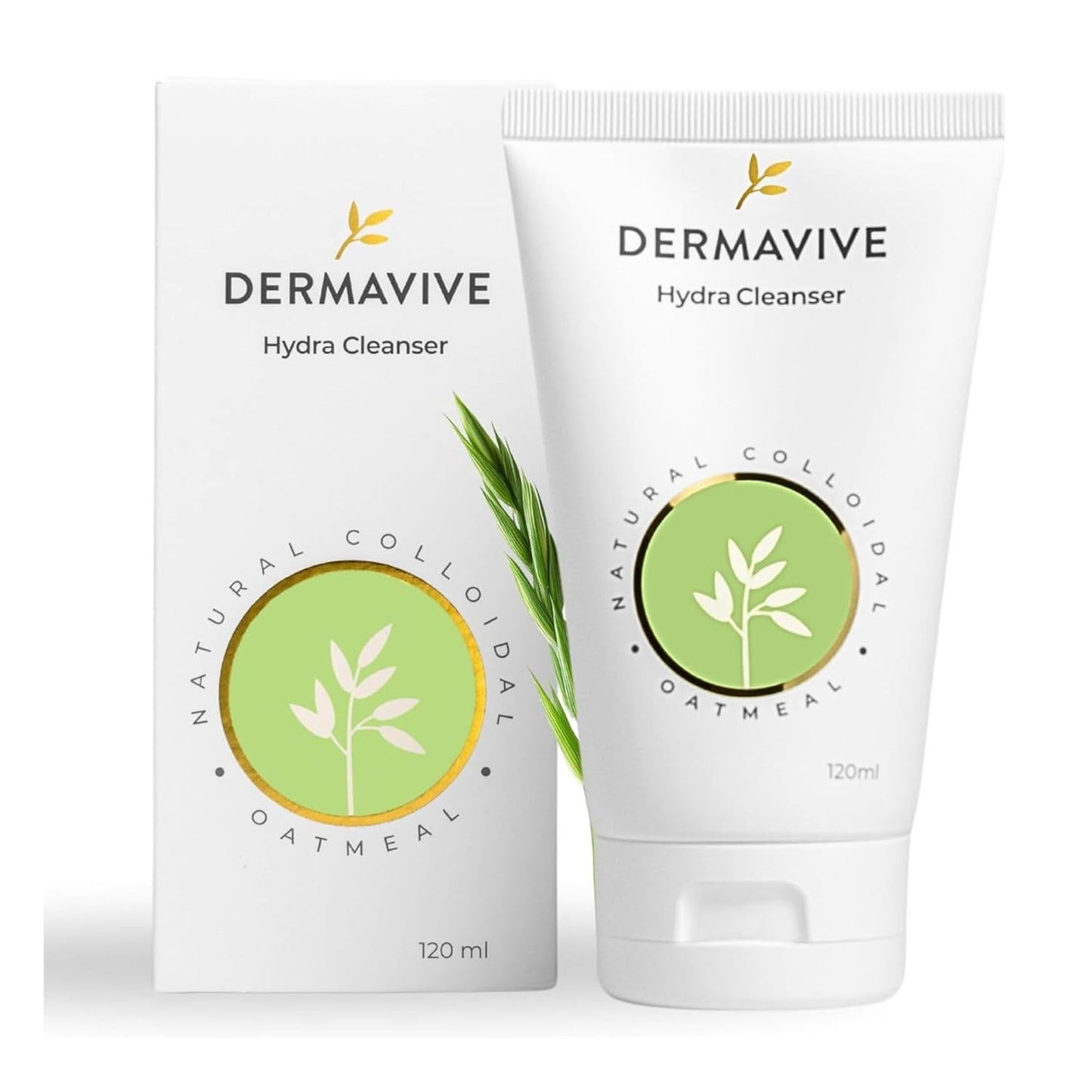 Dermavive Hydrating Facial Cleanser, Soap-Free Gentle Cleanser with Colloidal Oatmeal & Vitamin E, Soothes & Moisturizes Sensitive & Dry Skin, Suitable for All Skin Types, 120ml (4.05oz)