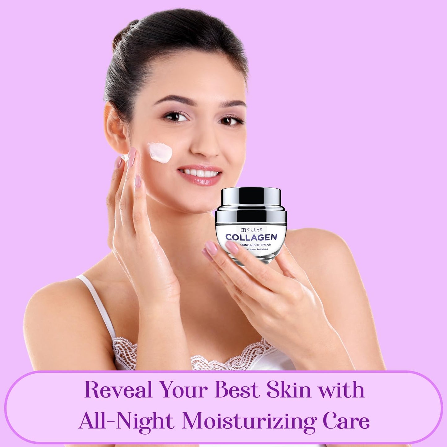 Clear Beauty Collagen Night Face Moisturizer - Dermatologist Tested, Reduces Wrinkles & Fine Lines, Hydrating, Anti-Aging Cream, Cruelty-Free Korean Skin Care, All Skin Types - 1.69 oz