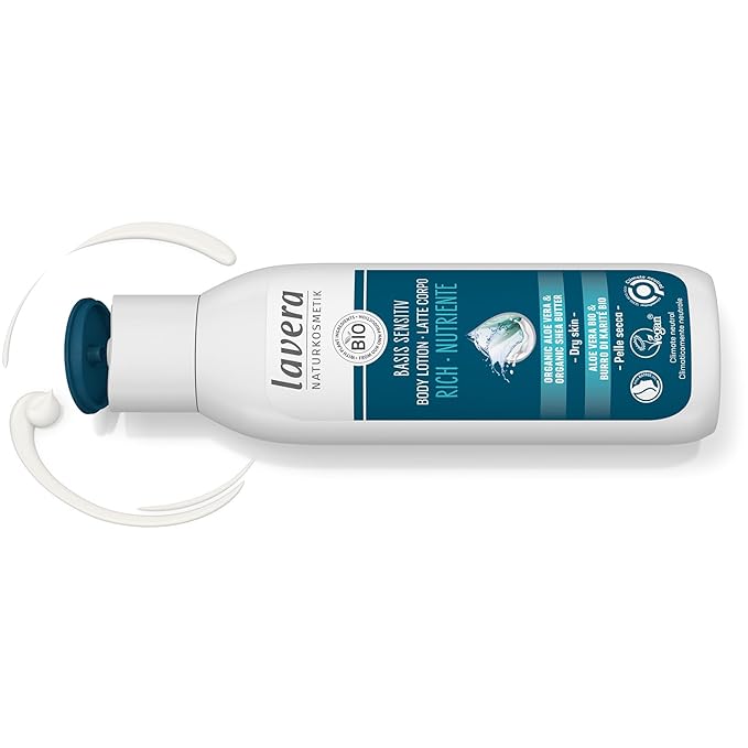 lavera basis sensitiv Body Milk Rich - organic aloe vera & organic shea butter - 24 h intensive moisturizing care - PETA certified - biodegradable - vegan - natural cosmetics - 8,45 fl.oz.