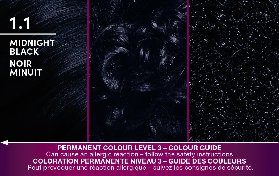 Schwarzkopf Keratin Color Permanent Hair Color, 1.1 Midnight Black, 1 Application-Professionally Inspired Permanent Hair Dye, for up to 80% Less Breakage vs Untreated Hair and up to 100% Gray Coverage