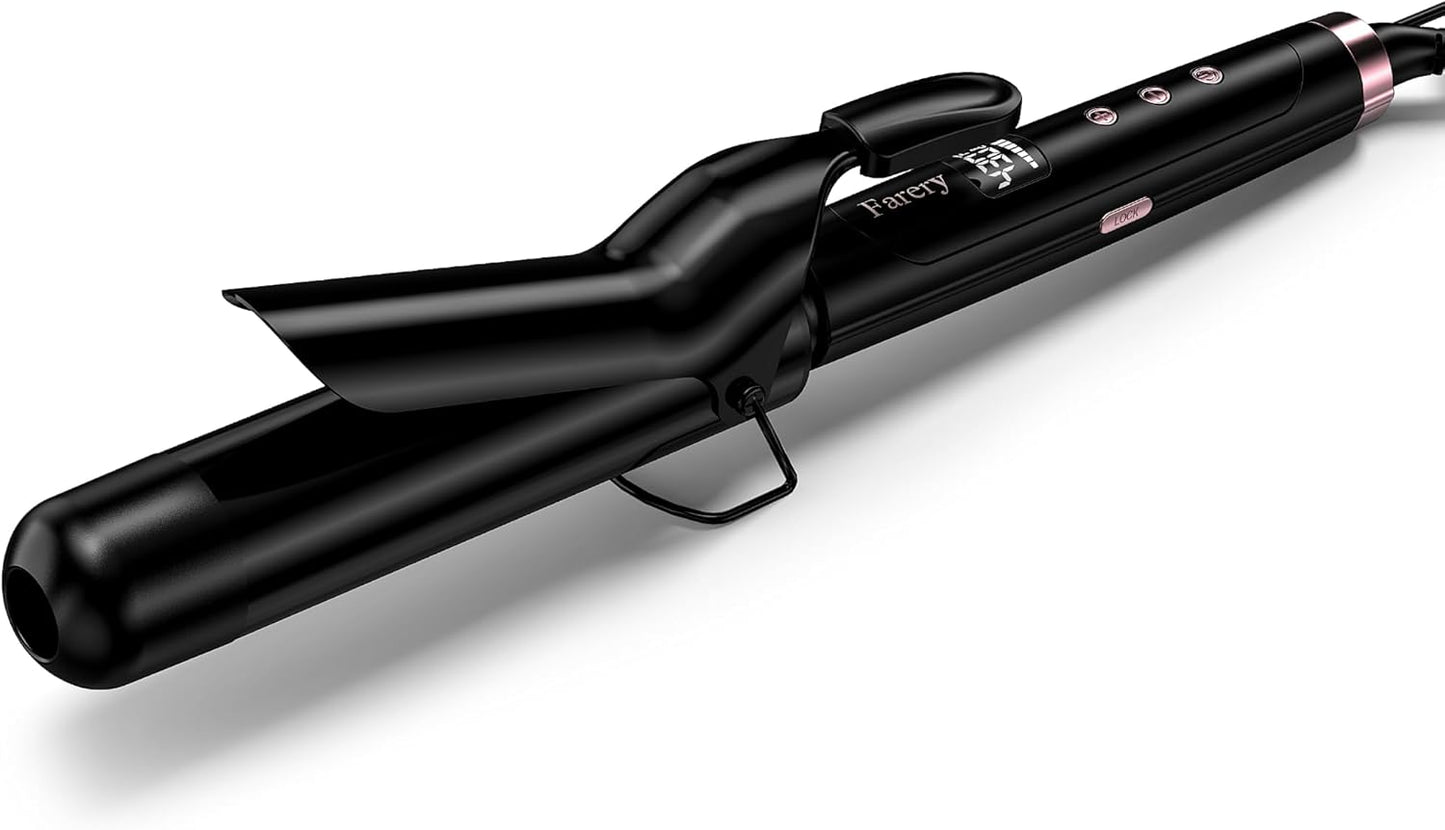 Farery 1.5 inch Curling Iron For Long Hair, Lightweight Long Barrel Curling Iron 1 1/2 Inch, Ceramic Curling Wand Infused Argan Oil & Keratin for Bouncy Curls, 9 Temp Digital Display & Lock Key, Glove