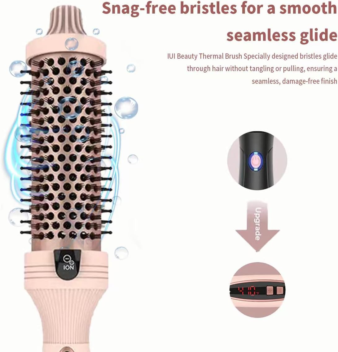 IUI Beauty Thermal Brush, 3-in-1 Pro Negative Ion Two PTC Heaters Thermal Brush with Styling Hair Clips Leafverve,Straightens, Volumizes & Curls with Negative Ion Technology, Digital Display (Black)