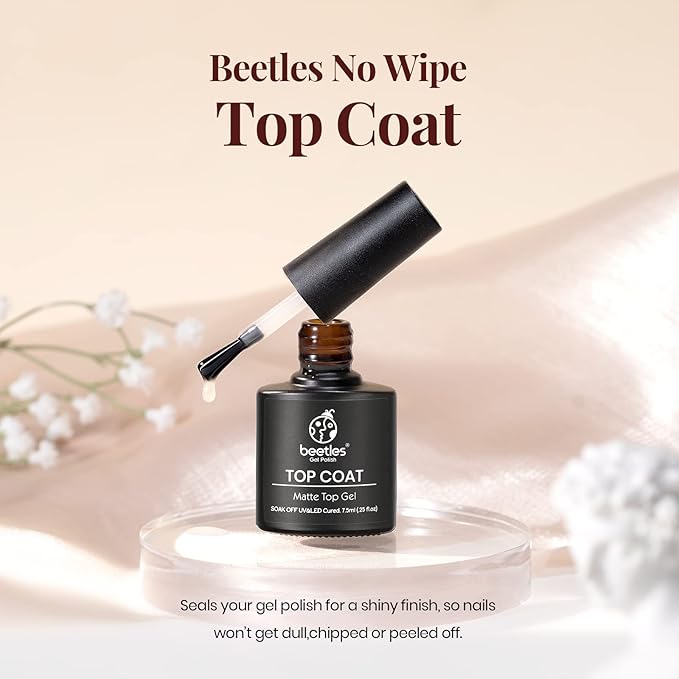 Beetles Gel No Wipe Matte Top Coat,and 7.5ml Cuticle Oil, Gel Nail Cuticle Oil Care for Dry