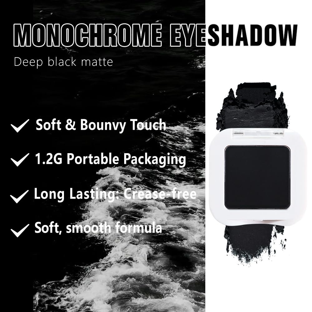 Kaely Pressed Single Eyeshadow Makeup, Deep Black Matte Highly Pigmented Monochrome Eye Shadow Palette, Waterproof Neutral Powder Mini Eyeshadow, sombras para ojos, Lightweight Blendable, 04