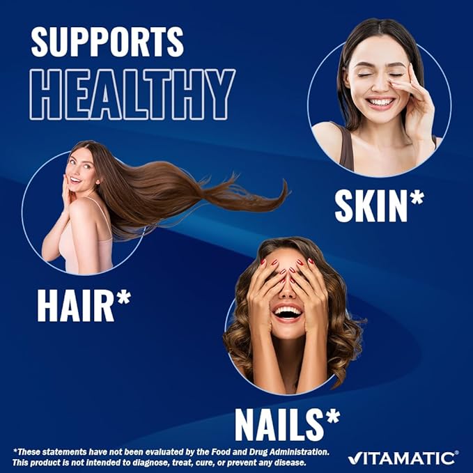 Vitamatic Biotin 5000mcg (5 mg) for Stronger Hair, Skin & Nails - 365 Vegan Tablets- Also Called Vitamin B7