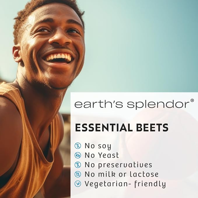 Earth's Splendor Essential Beets Dietary Supplement - Premium Beet Root Extract for Heart Health, Enhances Athletic Performance, 2-Month Supply, Vegan & Allergen-Free