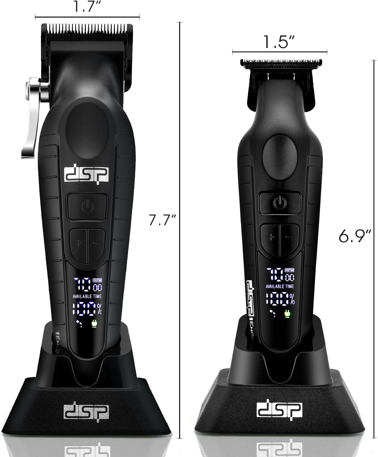 DSP Professional Hair Clippers Set for Men, Cordless Barber Clipper Beard Trimmer DLC, USB Rechargeable, Speeds Adjustable, Travel Lock, Low Noise with Charging Base