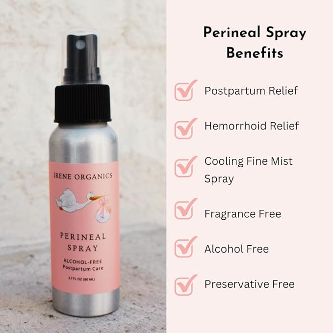 Organic Perineal Massage Oil Spray by Irene Organics for Pregnancy and Postpartum - Prevention for Perineum Tearing, All Natural, Third Trimester Pregnancy Must Haves for Childbirth (Perineal Bundle)