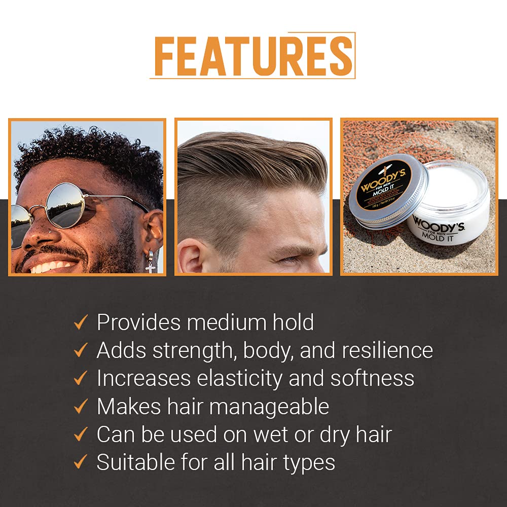 Woody's Mold It Matte Hair Paste for Men - Medium Hold, Matte Finish Styling Clay Pomade For Men Alternative, Adds Texture & Volume, 3.4 oz