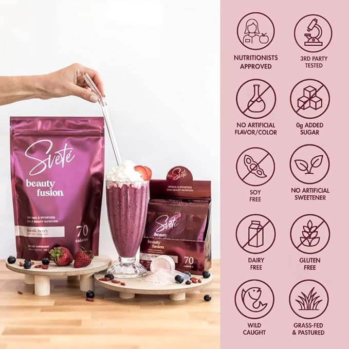 Hydrolyzed Collagen Powder for Women Multi Beauty Superfood with Hyaluronic Acid, Biotin, Vitamin C, Zinc, Probiotics, CoQ10 | Keto Protein | Berry Flavor (7 Single Serve Packets) by Svete