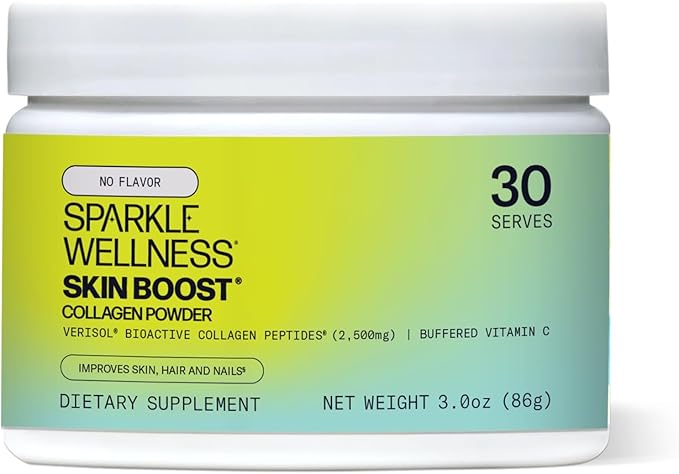 Sparkle Skin Boost No Flavor Verisol Collagen Peptides Protein Powder Vitamin C Supplement Drink, 2.8oz