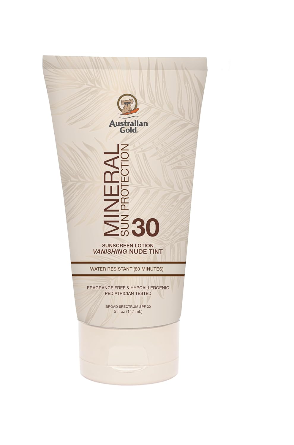 Australian Gold SPF 30 Mineral Sunscreen, 5 fl oz, Broad Spectrum Tinted Sunscreen, Gentle Protection for Every Shade, Vanishing Nude Tint, Blue Light Protection, Zinc Oxide 4% & Titanium Dioxide 4%