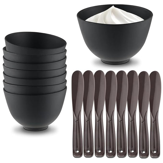 8Pcs Black Facial Mask Mixing Bowl with 8Pcs Spatulas,Silicone Mud Mask DIY Containers,Skincare Products Makeup Kit,Cosmetic Beauty Tool for Home Use,Salon,SPA,Microwavable