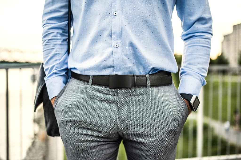 Zitahli Belt Men, Ratchet Belt Dress with 1 3/8" Premium Leather,Slide Belt with Easier Adjustable Automatic Buckle