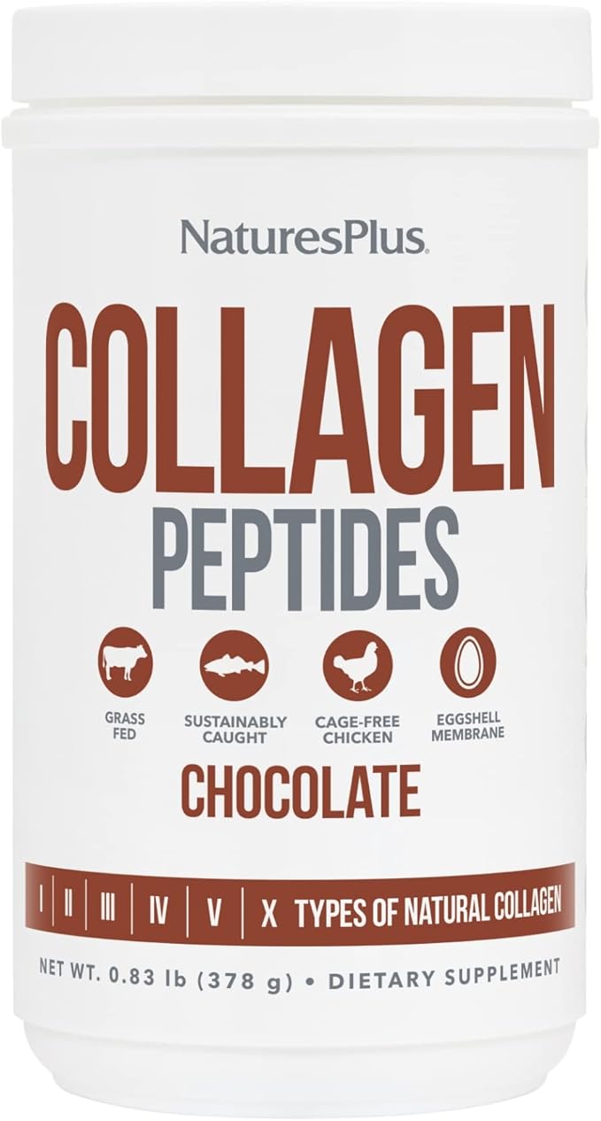 Natures Plus Collagen Peptides, Chocolate - 0.83 lb Powder - Hair, Skin, Nail & Joint Health, Immune System Support - Non-GMO, Gluten Free - 14 Servings