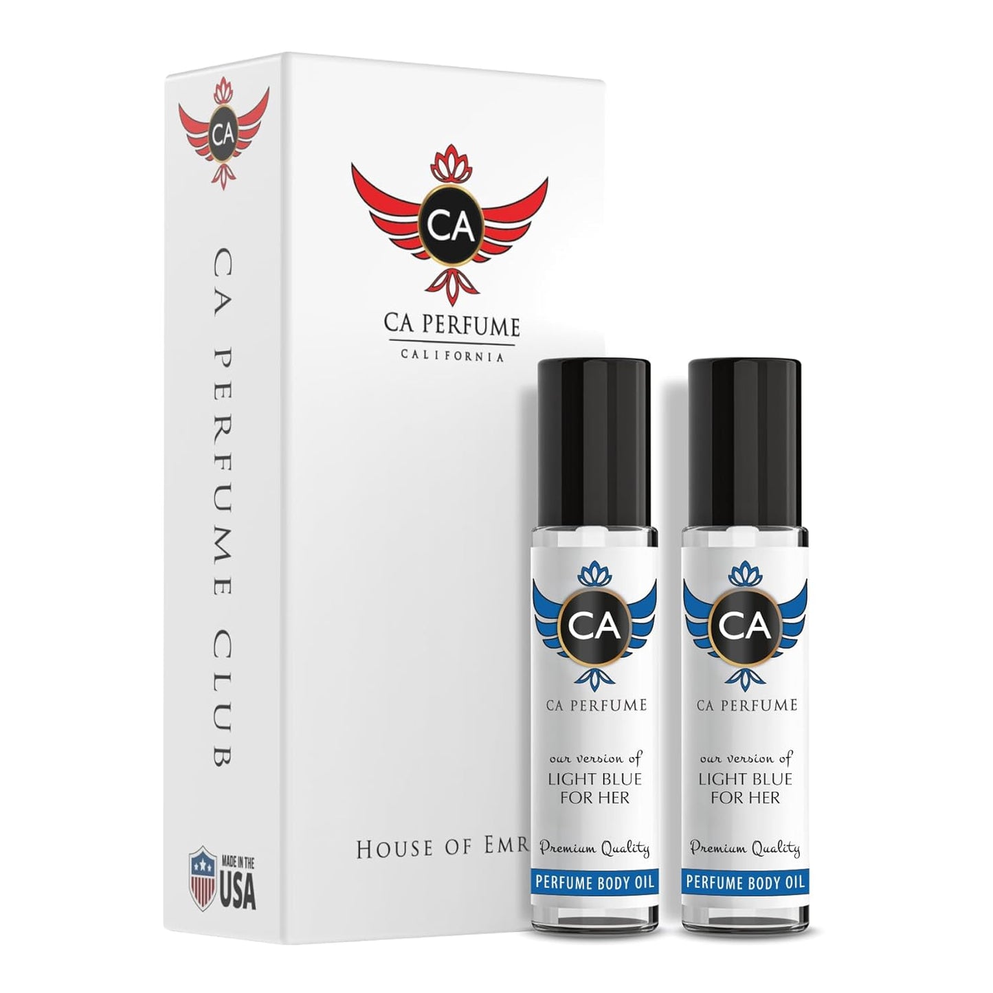 CA Perfume Impression of Light Blue For Her for Women Eau De Parfum Floral Fruity Scent Long Lasting Perfumes for Women Travel Size TSA Ready for Day and Night Wear 0.33 Fl Oz 10ml (Pack of 2)