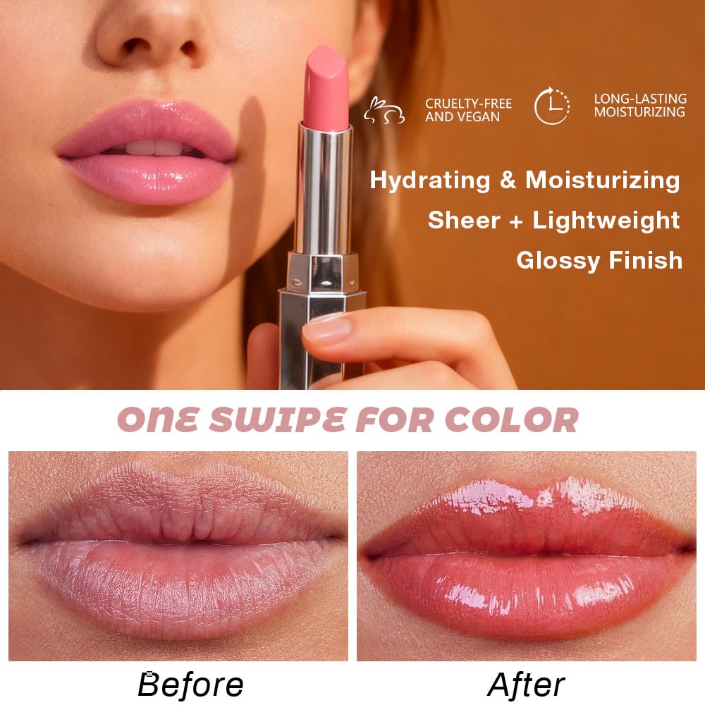 Nude Honey Lipstick Tinted Lip Balm - Shine Moisturizing Lipstick for Women, Natural Nourishing Hydrating Lip Color Gloss Stain for Dry Lips, Tint Sheer Lightweight Makeup, Vegan - 1Pc #04 Nude