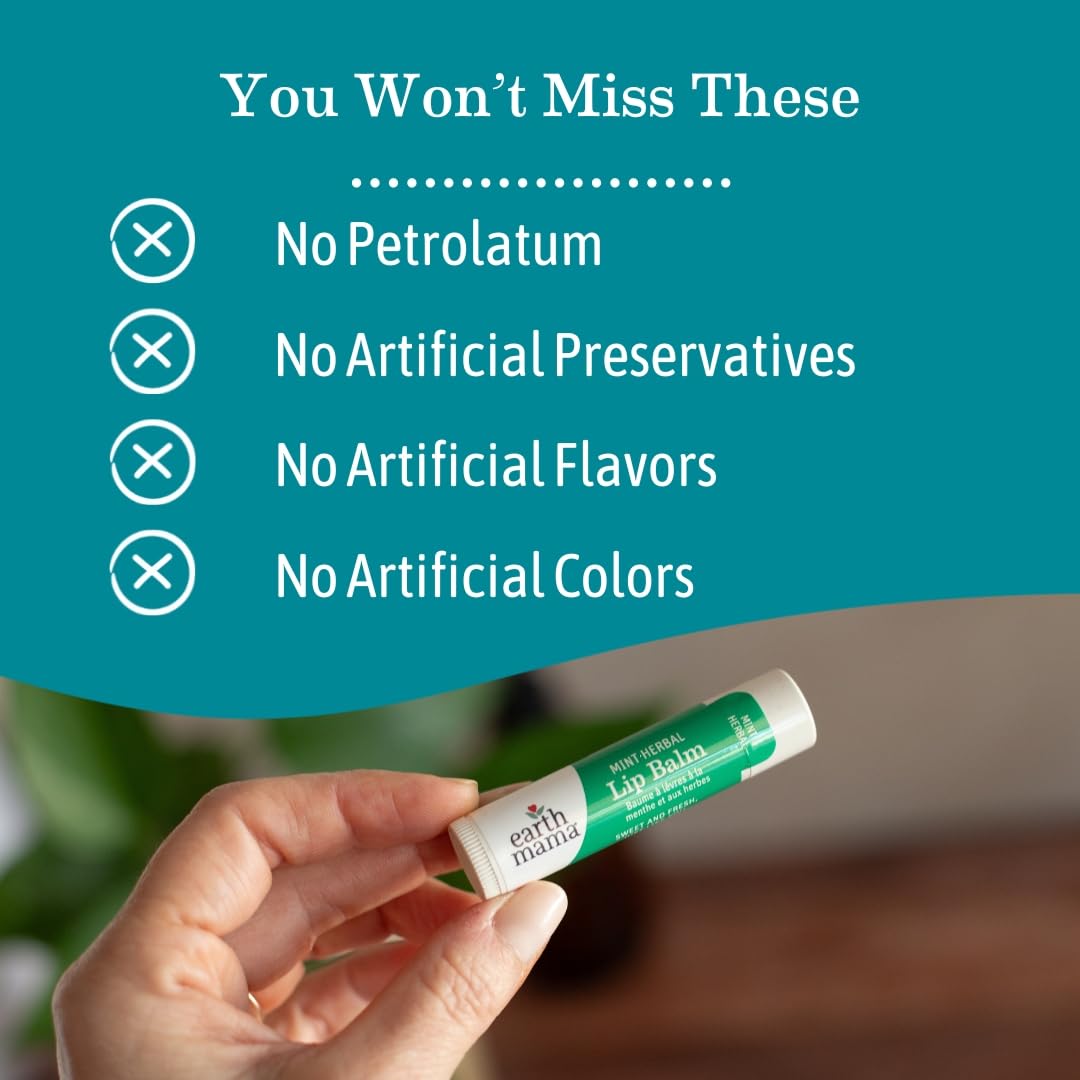 Earth Mama Lip Balm Variety Pack | Quadruplets 4 Pack | Lavender Meringue, Mint Herbal, Coconut Smoothie & Orange Ginger | Soothing & Hydrating Lip Moisturizer | Pregnancy Safe