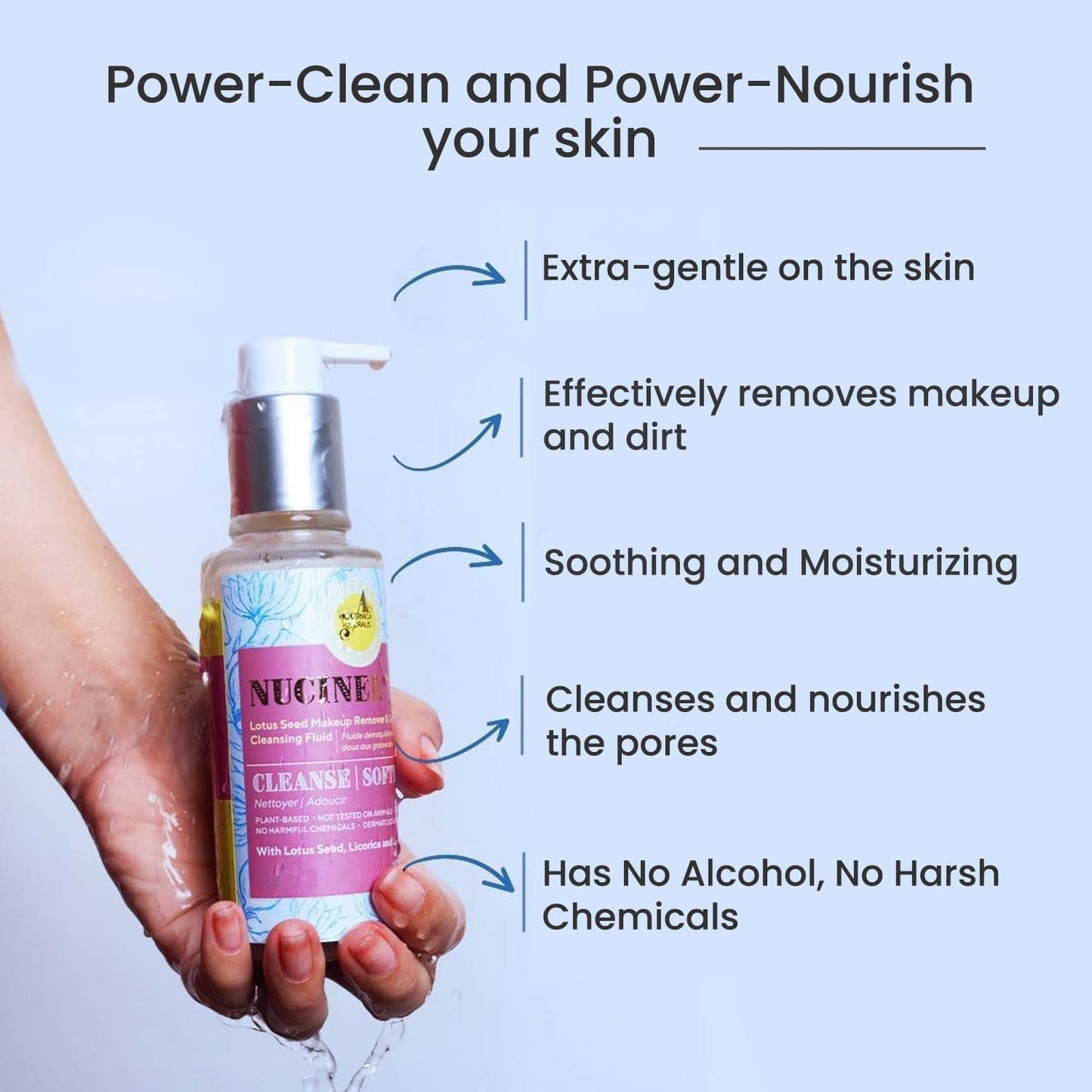 The Ayurveda Experience Nucinel Makeup Remover and Gentle Cleansing Liquid for ALL Skin Types – Power-Clean & Power-Nourish Skin Gently - Dermatologically Tested, 3.5 oz