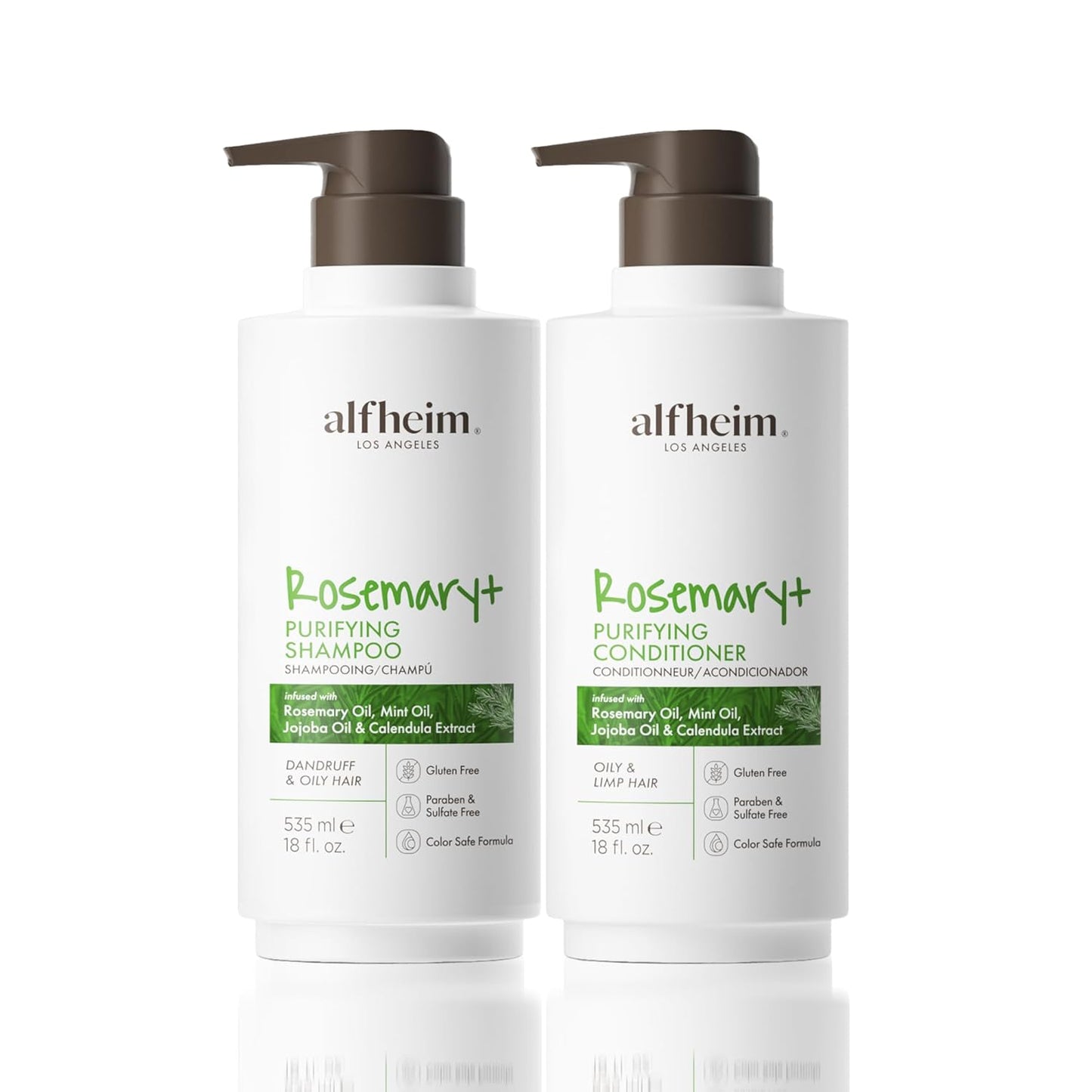 ALFHEIM Rosemary+ Purifying Shampoo & Conditioner Set – Balancing Care for Oily & Fine Hair with Rosemary, Peppermint & Jojoba Oils – Deep Cleanse, Lightweight Hydration, Sulfate-Free – 18 oz x2