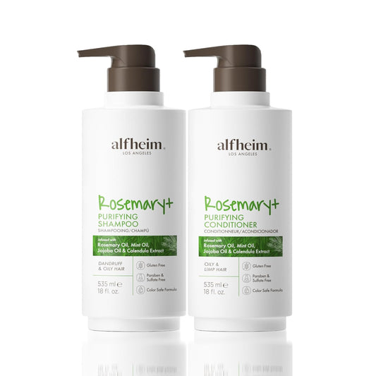 ALFHEIM Rosemary+ Purifying Shampoo & Conditioner Set – Balancing Care for Oily & Fine Hair with Rosemary, Peppermint & Jojoba Oils – Deep Cleanse, Lightweight Hydration, Sulfate-Free – 18 oz x2