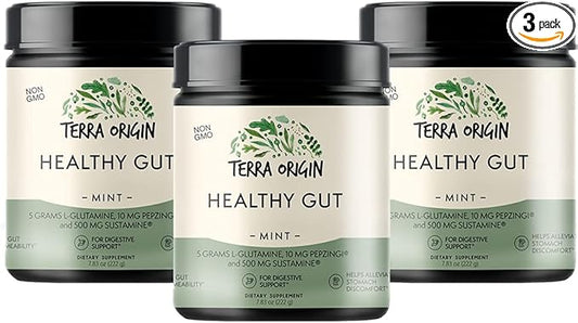 TERRA ORIGIN Healthy Gut Mint Flavor |3-Pack, 90 90 Servings 30-serving tubs)