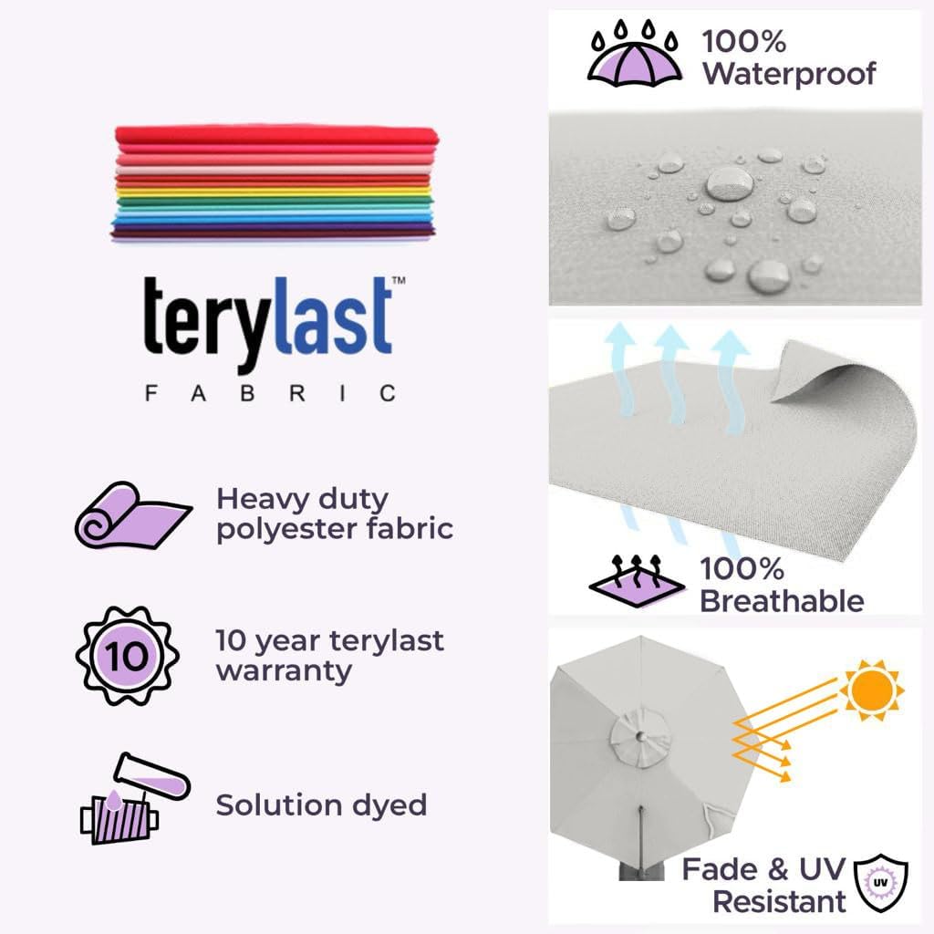 Midtown Umbrellas 10 Ft Outdoor Cantilever Patio Umbrella w/Terylast Off Cream Fabric - Rotate Tilt 360° Offset Patio Umbrella, Deck Patio Umbrella, Backyard Umbrella & Garden Umbrella - Silver Frame