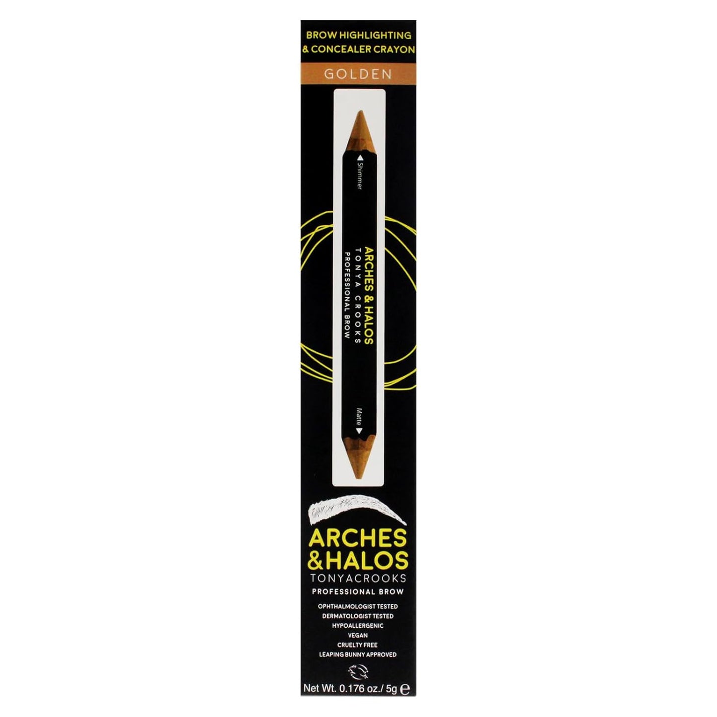 Arches & Halos Brow Highlighting and Concealer Crayon - Golden - Shaping and Shimmer Eyebrow Stick and Highlighter Duo - Soft, Ultra Creamy Formula - Define, and Sculpt for Sharp Brows - 0.176 oz