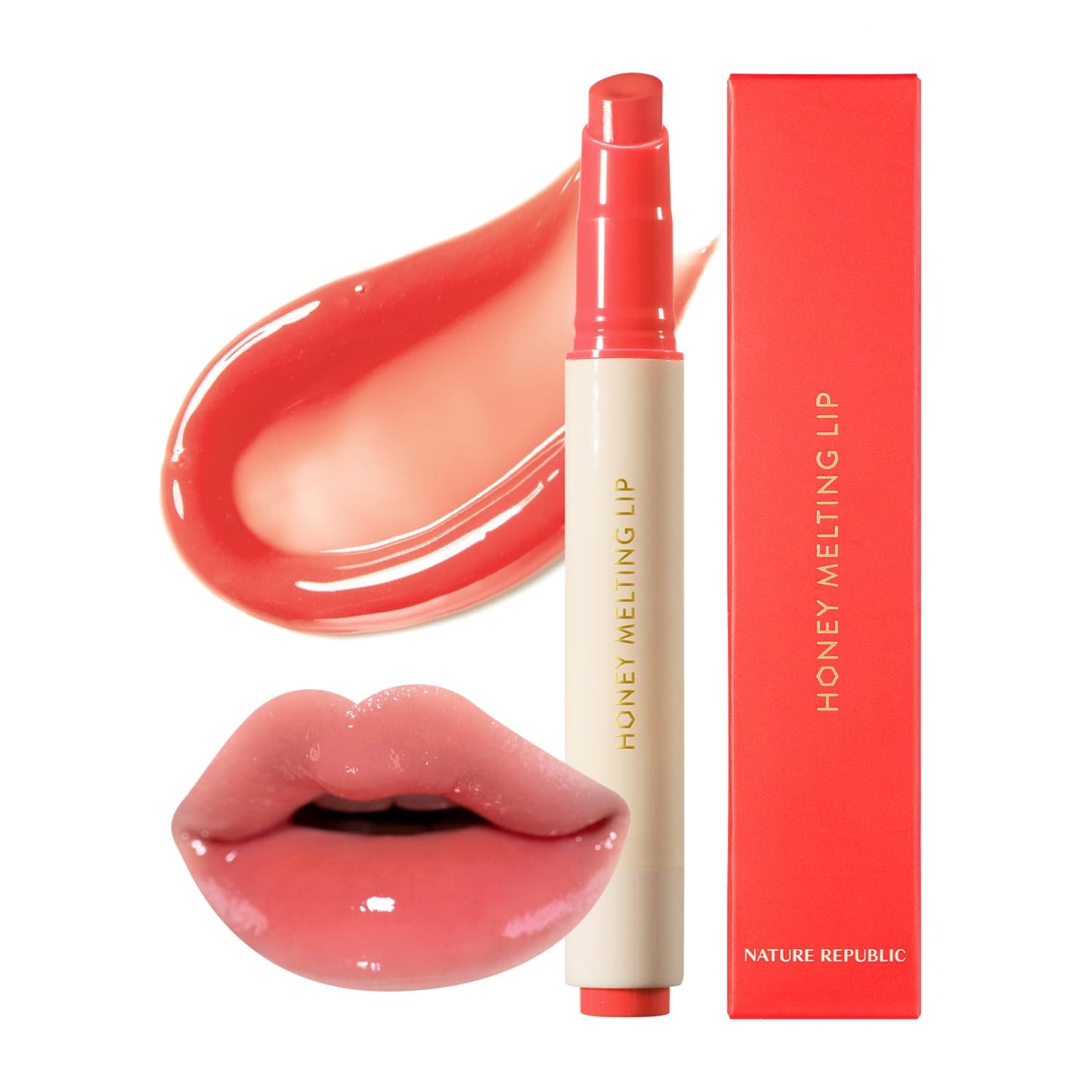 Nature Republic HONEY MELTING LIP (10 PEACH) SOFT LIP STICK, Hydrating Gloss, Moisturizing balms, Sheer tint, Shine & Glowy Finish, korean make up, Stocking Stuffers