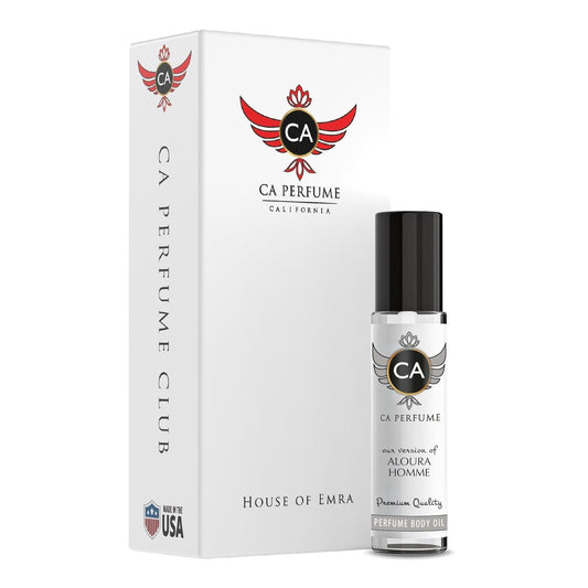 CA Perfume Impression of Aloura Homme Eau De Parfum Amber Woody Scent Long Lasting Cologne for Men Travel Size TSA Ready for Day and Night Wear 0.33 Fl Oz 10ml