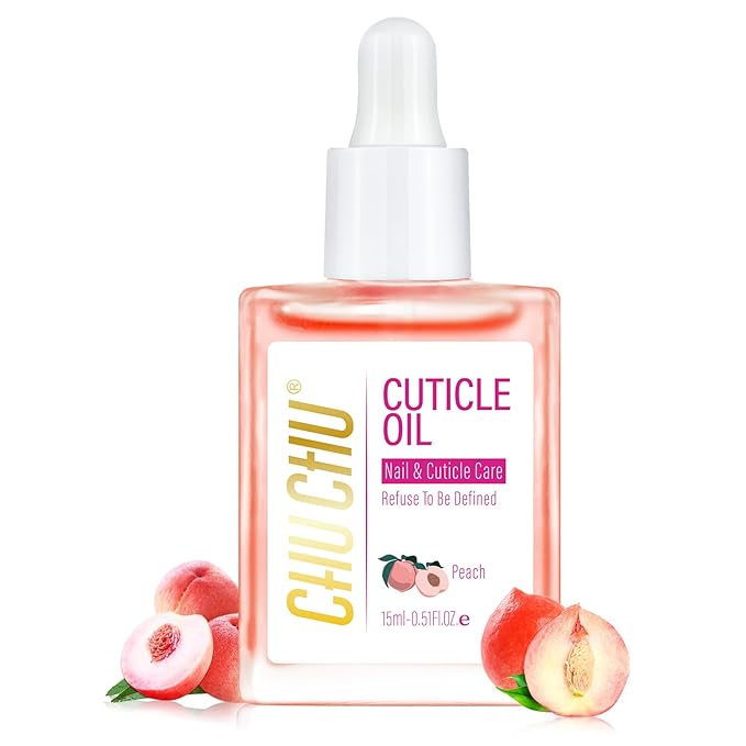 CHUCHU Organic Cuticle Oil for Nails: Peach Jojoba Nail Oil with Vitamin B & E - Moisturizes Repairs and Promotes Nail Growth - Prevents Dryness Hangnails and Chapped Skin 15ML