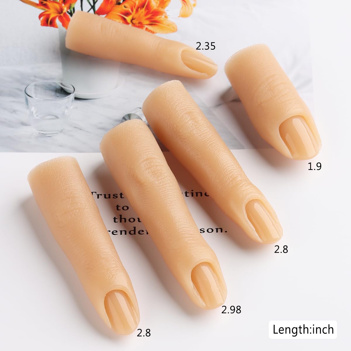 Silicone Practice Fingers for Acrylic Nails, 5PCS Soft Fake Fingers for Nails With 96PCS False Nail Tips, Nail Training Mannequin Finger, Nail Practice Hand for Acrylic Nail Kit